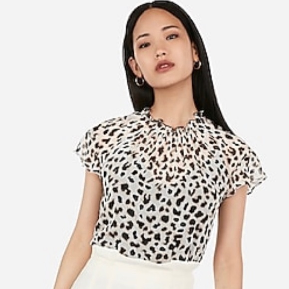 Express Tops - 🆕Express Leopard 🐆 Ruffle Mock Neck Sheer Top🐆